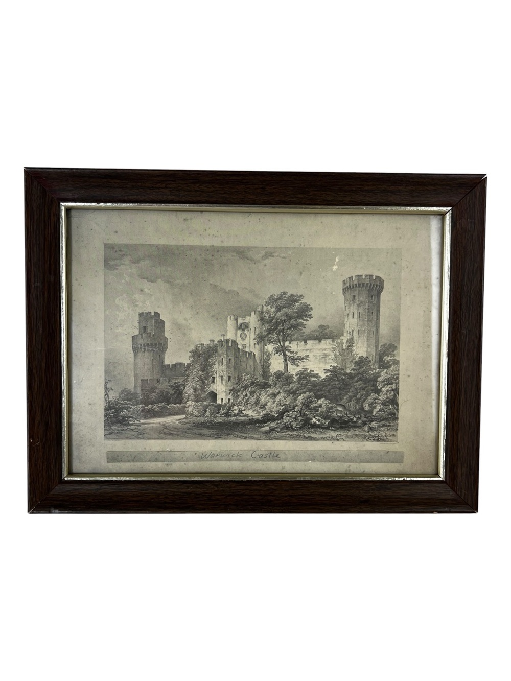 Vintage Framed Warwick Castle Print Dark Wood Frame English Castle Wall Art